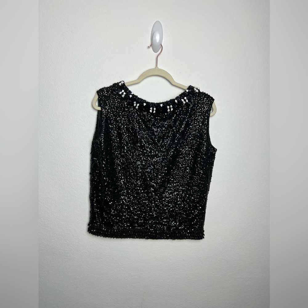 Jem Exclusive Imports Black Sequin Bead Lambswool Formal Evening Wedding Top